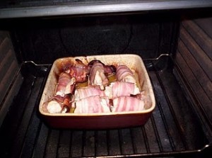 Bifes frango enrolados bacon