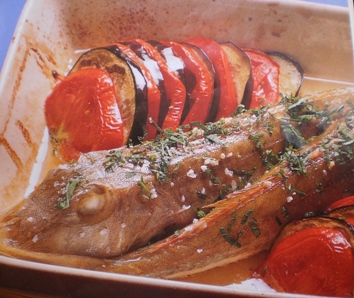 Peixe Ruivo com Beringelas e Tomate